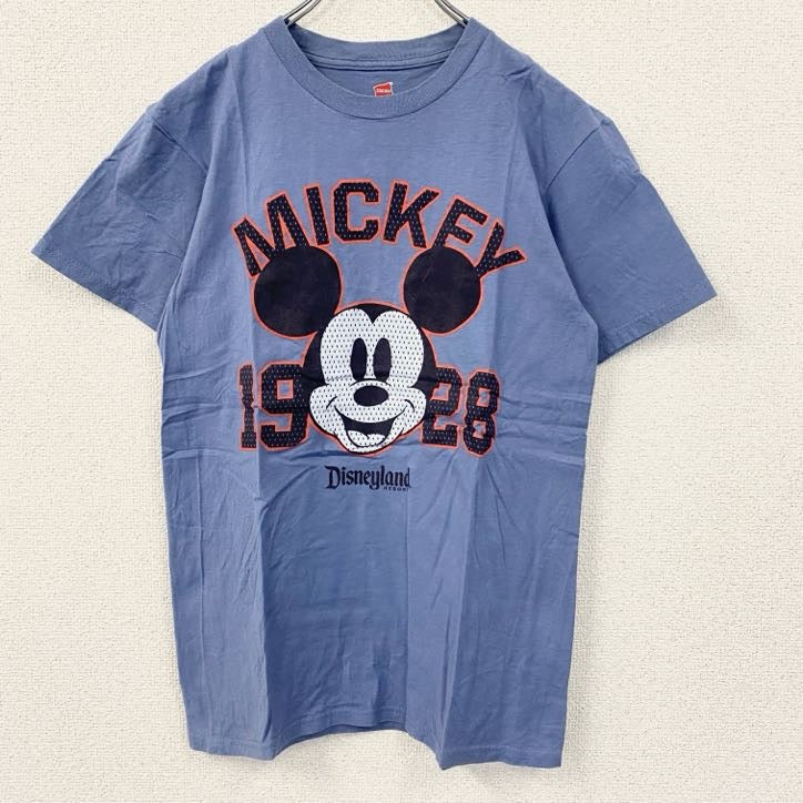 Hanes　ヘインズ　半袖プリントTシャツ　ミッキーマウス　ディズニーランド　レトロ　ブルー　青　Sサイズ　古着