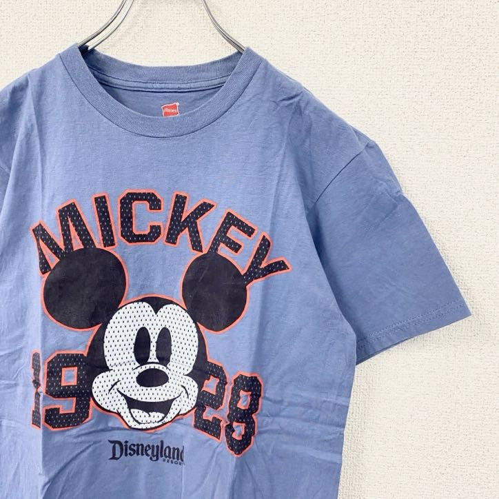 Hanes　ヘインズ　半袖プリントTシャツ　ミッキーマウス　ディズニーランド　レトロ　ブルー　青　Sサイズ　古着