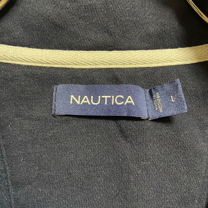 古着 used　NAUTICA　ノーティカ　長袖ハーフジップスウェット　トレーナー　ワンポイント刺繍　ダークネイビー　Lサイズ