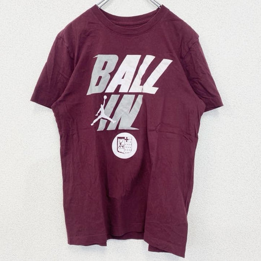 古着　used　NIKE　ナイキ　半袖プリントTシャツ　クルーネック　ジョーダン　BALL　IN　ワインレッド　赤　Sサイズ