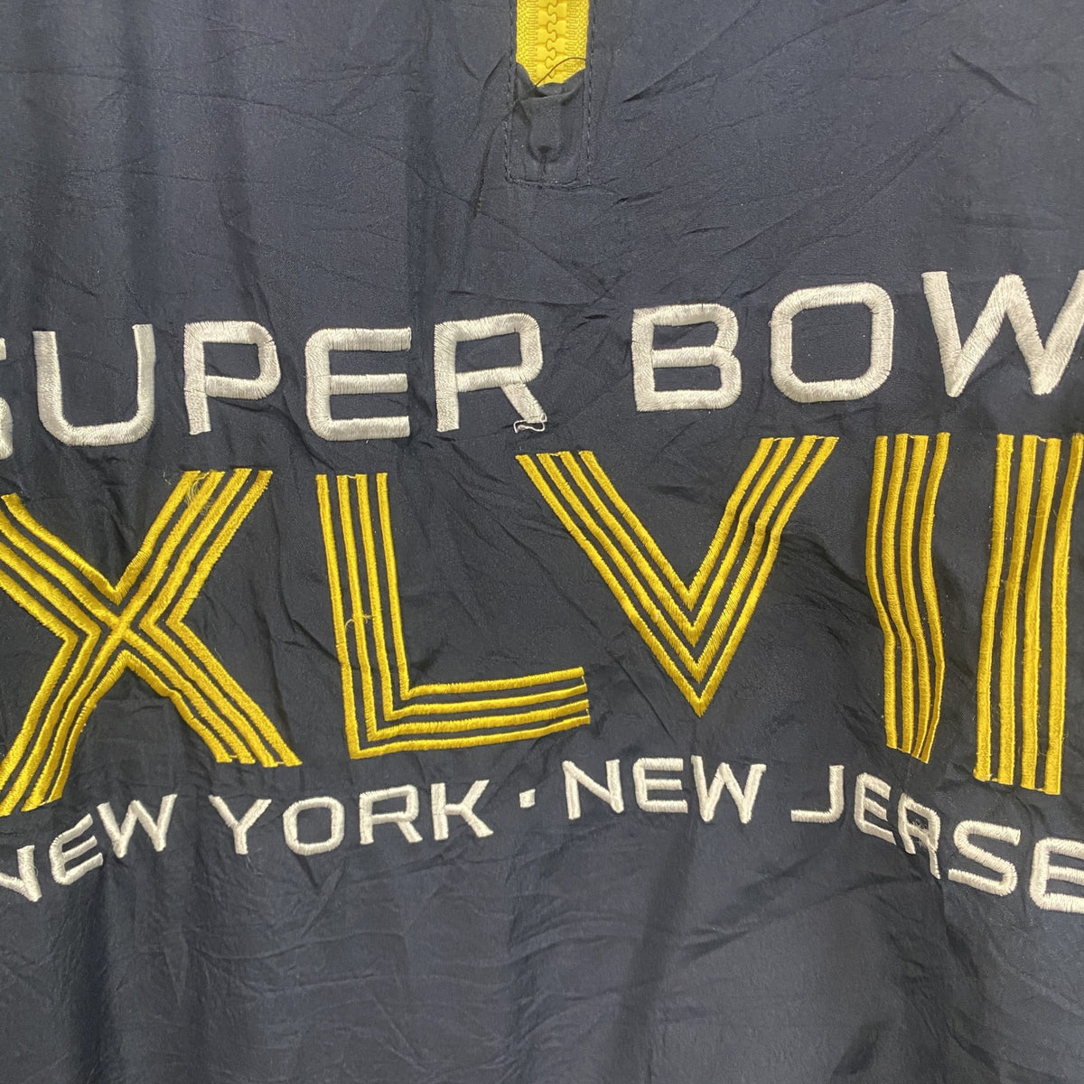 ハーフジッププルオーバージャケット　3連プリント　紺　ネイビー　黄色　イエロー　XLサイズ　古着