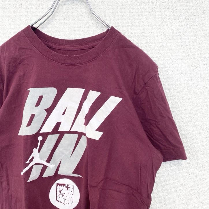 NIKE　ナイキ　半袖プリントTシャツ　クルーネック　ジョーダン　BALL　IN　ワインレッド　赤　Sサイズ　古着
