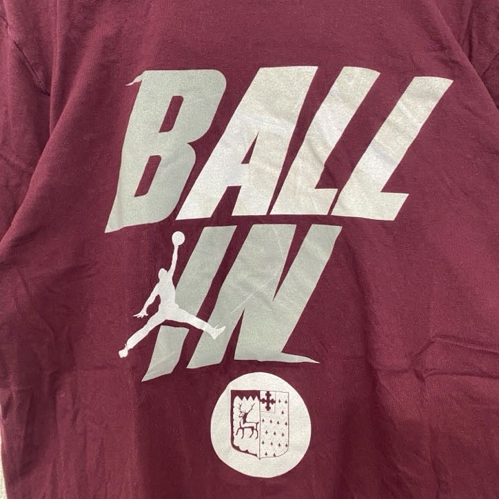 古着　used　NIKE　ナイキ　半袖プリントTシャツ　クルーネック　ジョーダン　BALL　IN　ワインレッド　赤　Sサイズ