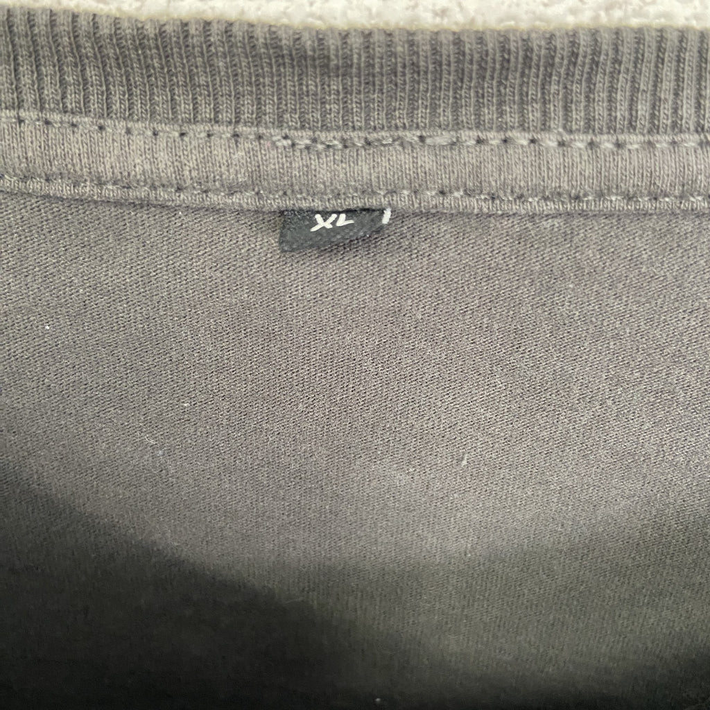 ノーブランド　半袖プリントTシャツ　クルーネック　太陽　メキシコ　レトロデザイン　灰色　グレー　XLサイズ　古着
