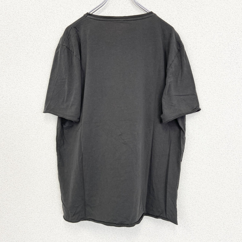 ノーブランド　半袖プリントTシャツ　クルーネック　太陽　メキシコ　レトロデザイン　灰色　グレー　XLサイズ　古着