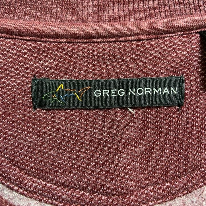 古着 used　GREGNORMAN　長袖ハーフジップワンポイント刺繡スウェット　トレーナー　ゴルフ　ワインレッド　XLサイズ