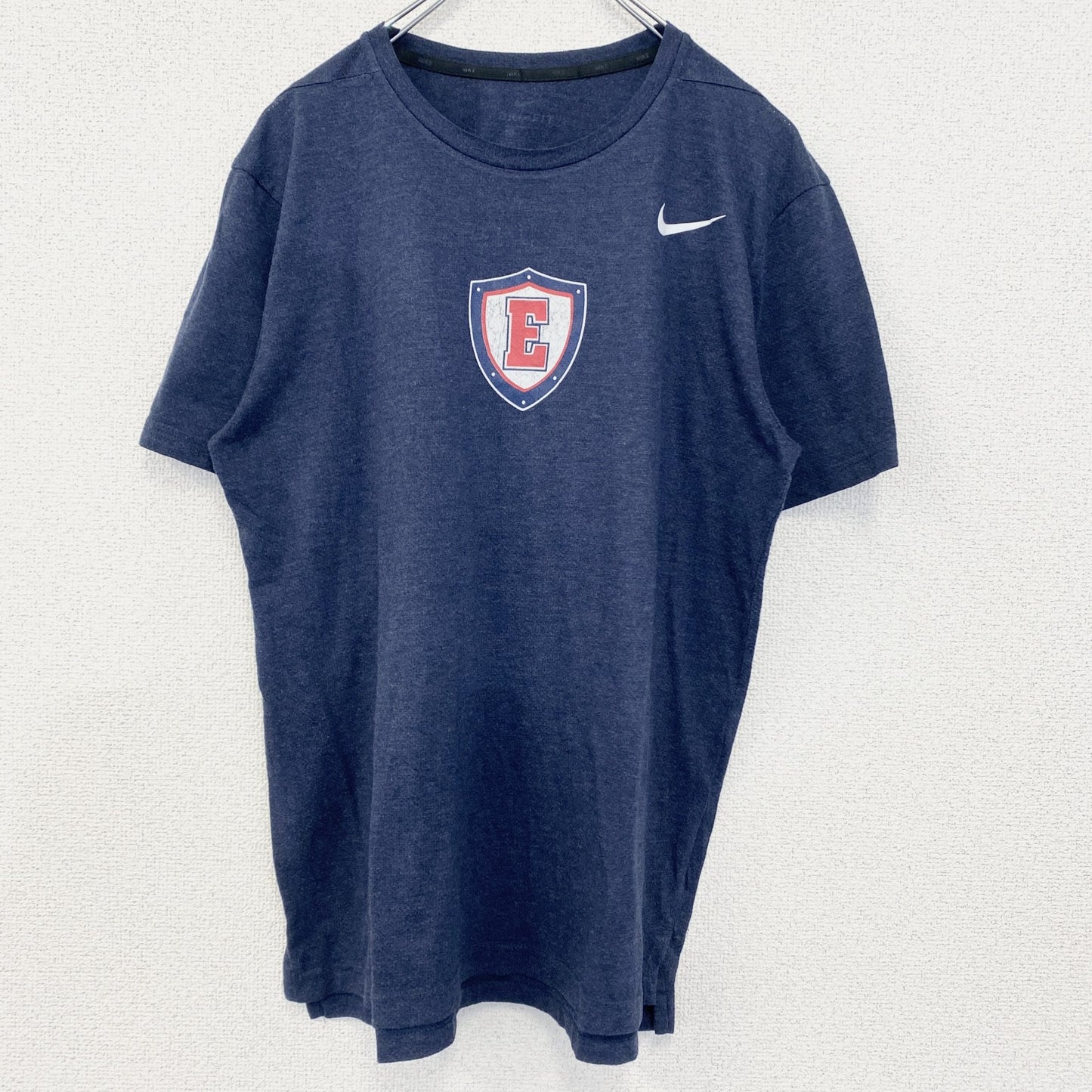 古着　used　NIKE　ナイキ　半袖プリントTシャツ　スウッシュロゴ　バックプリント　レトロ　ネイビー　紺　Lサイズ