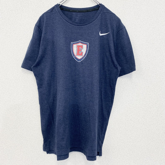 古着　used　NIKE　ナイキ　半袖プリントTシャツ　スウッシュロゴ　バックプリント　レトロ　ネイビー　紺　Lサイズ