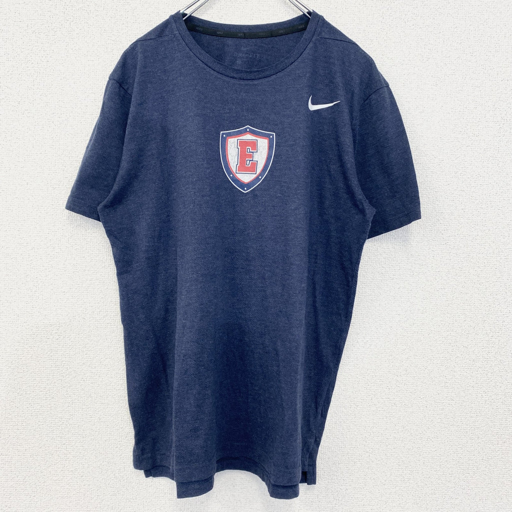 NIKE　ナイキ　半袖プリントTシャツ　スウッシュロゴ　バックプリント　レトロ　ネイビー　紺　Lサイズ　古着