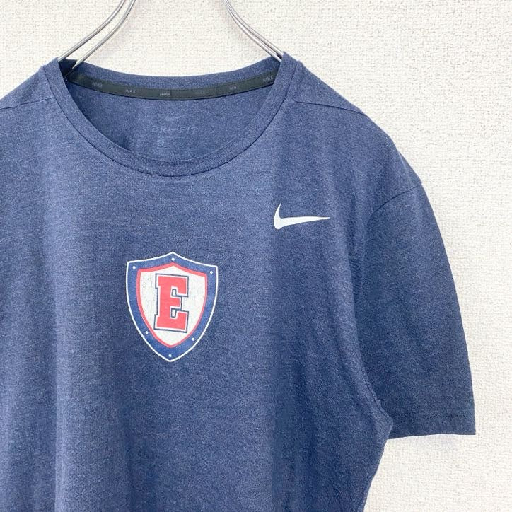 NIKE　ナイキ　半袖プリントTシャツ　スウッシュロゴ　バックプリント　レトロ　ネイビー　紺　Lサイズ　古着