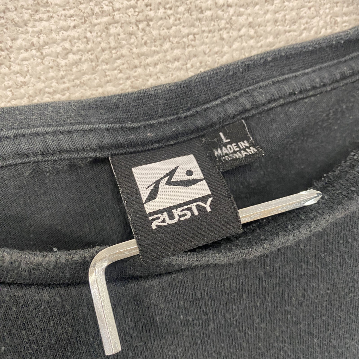 RUSTY　ラスティ　半袖プリントTシャツ　サーフィン　サーファー　デカロゴ　両面プリント　黒　ブラック　Lサイズ　古着