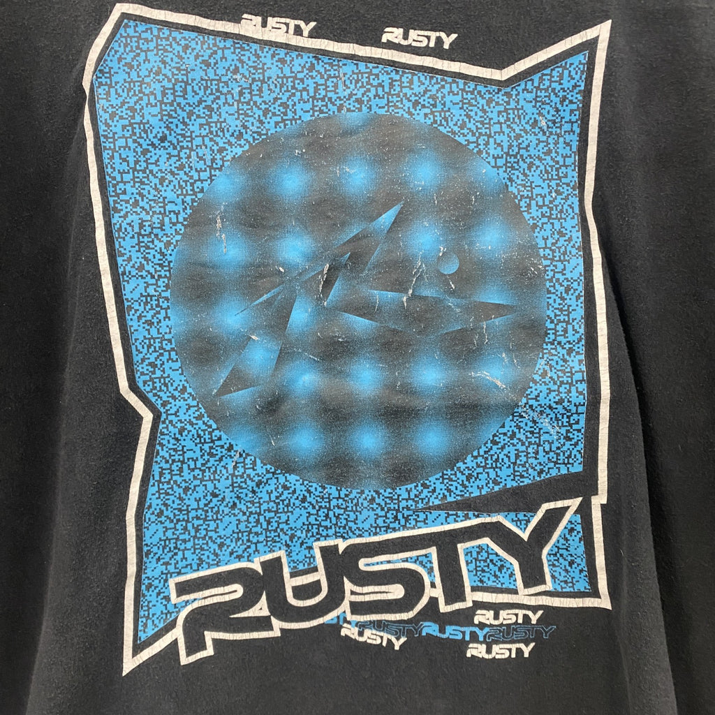 RUSTY　ラスティ　半袖プリントTシャツ　サーフィン　サーファー　デカロゴ　両面プリント　黒　ブラック　Lサイズ　古着