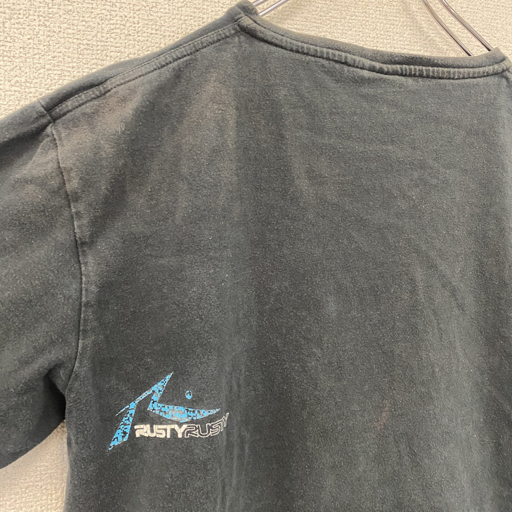 RUSTY　ラスティ　半袖プリントTシャツ　サーフィン　サーファー　デカロゴ　両面プリント　黒　ブラック　Lサイズ　古着