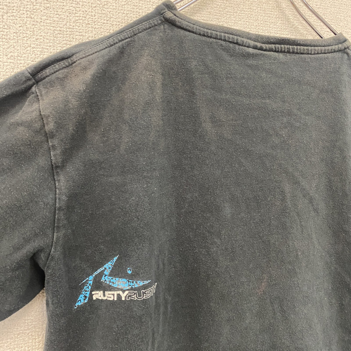 RUSTY　ラスティ　半袖プリントTシャツ　サーフィン　サーファー　デカロゴ　両面プリント　黒　ブラック　Lサイズ　古着