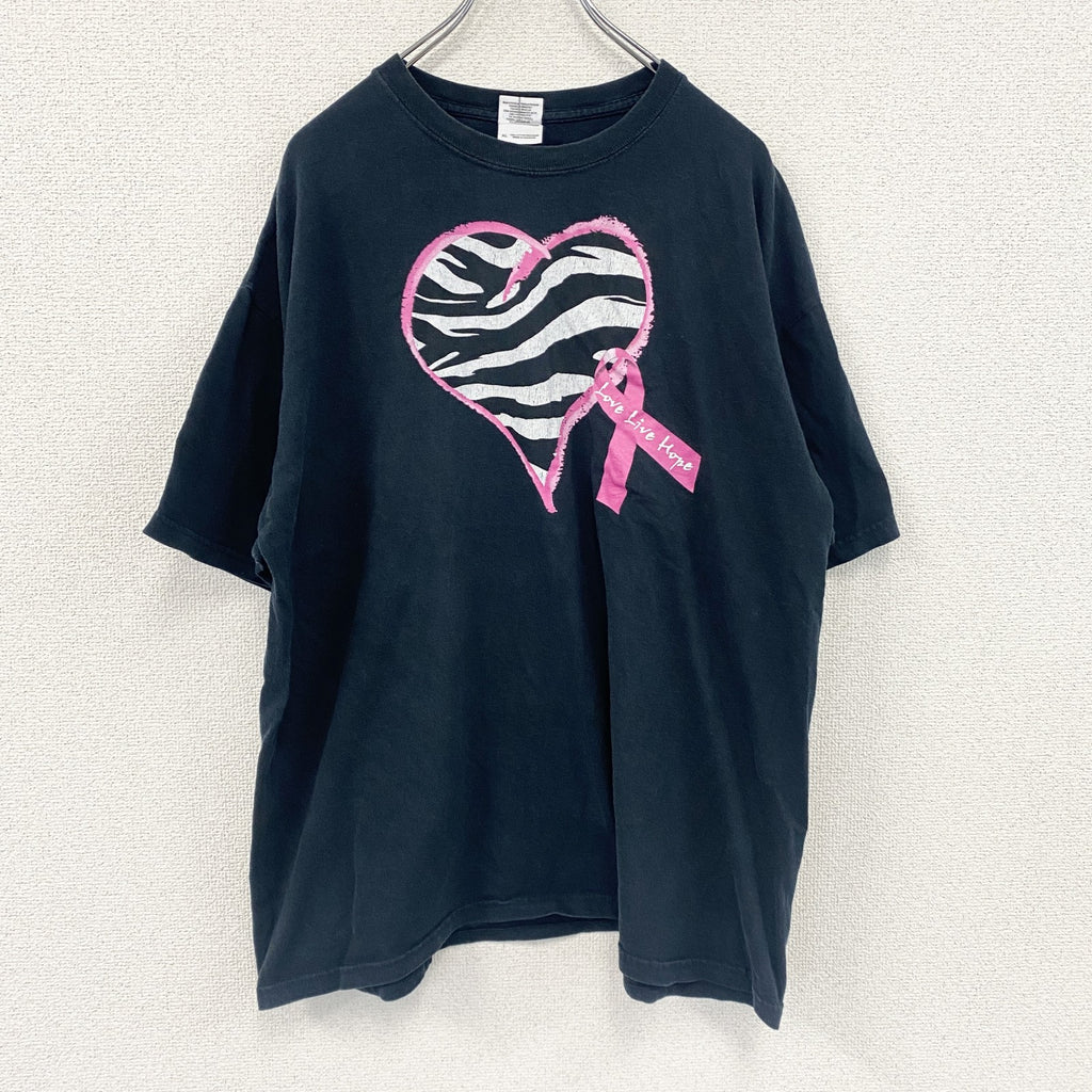 GILDAN　ギルダン　半袖プリントTシャツ　ハート　ゼブラ柄　黒　ブラック　XLサイズ　古着