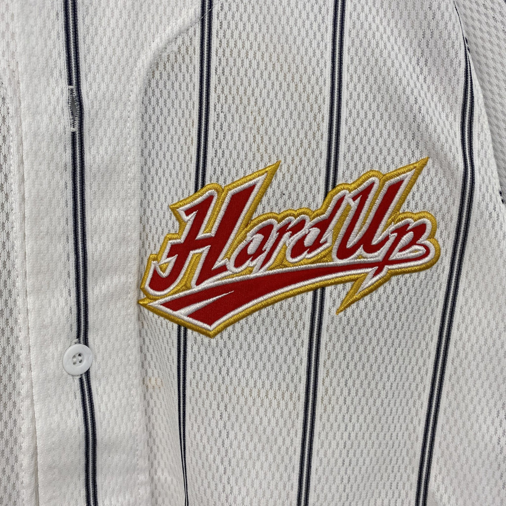 MIZUNO　ミズノ　半袖シャツ　ユニフォームシャツ　野球　ストライプ　白　ホワイト　Lサイズ　古着