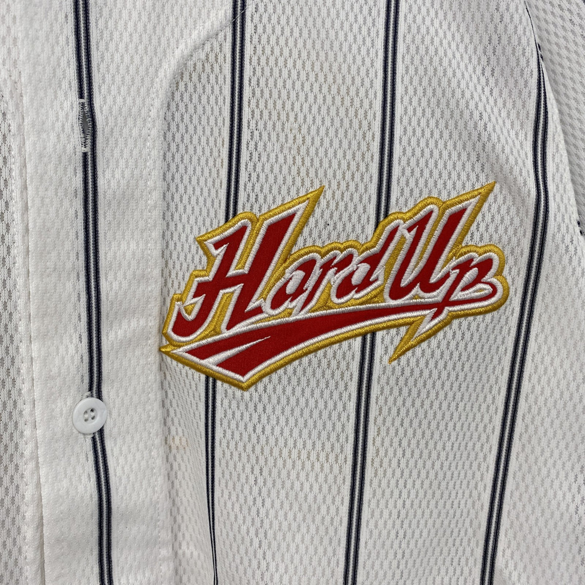 MIZUNO　ミズノ　半袖シャツ　ユニフォームシャツ　野球　ストライプ　白　ホワイト　Lサイズ　古着
