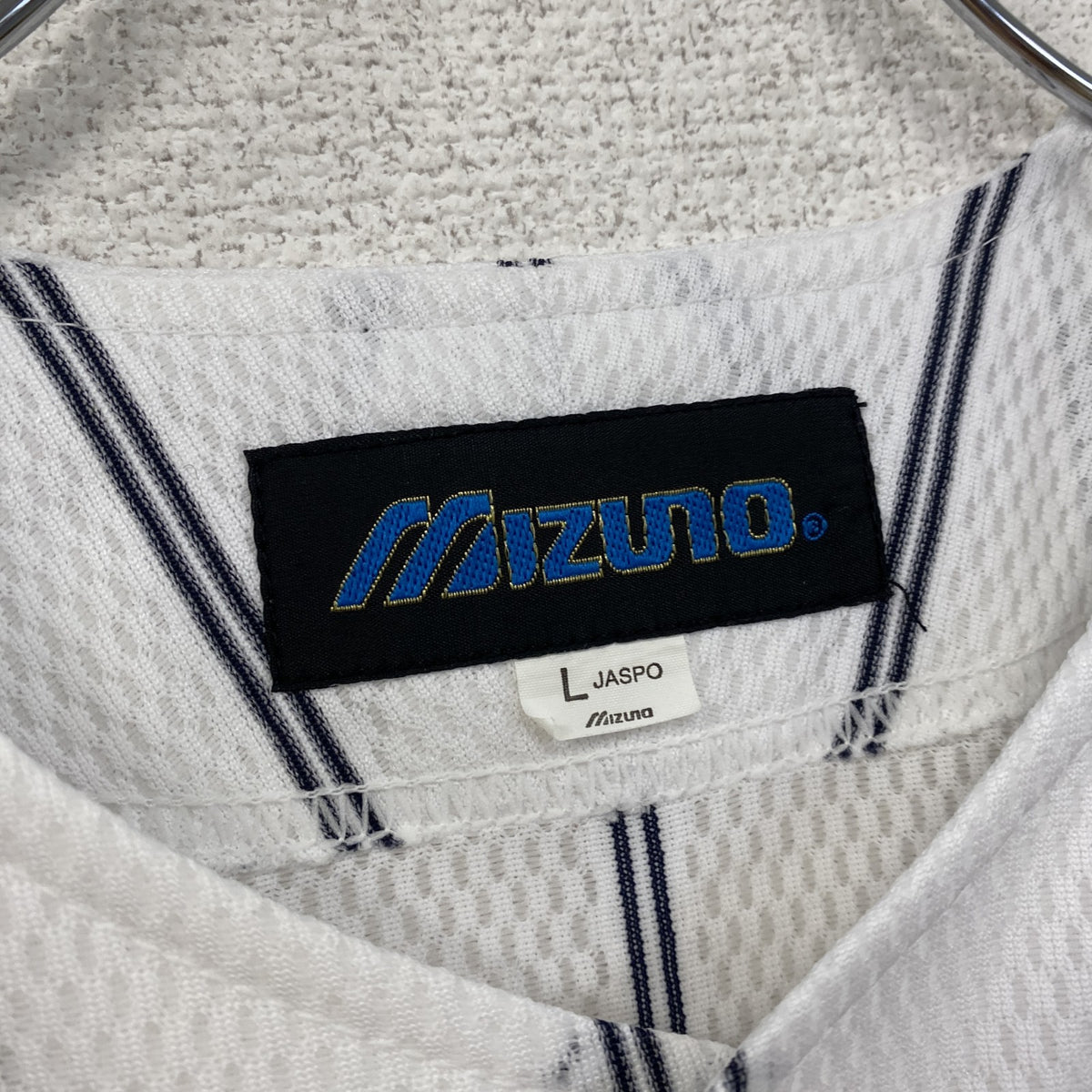 MIZUNO　ミズノ　半袖シャツ　ユニフォームシャツ　野球　ストライプ　白　ホワイト　Lサイズ　古着