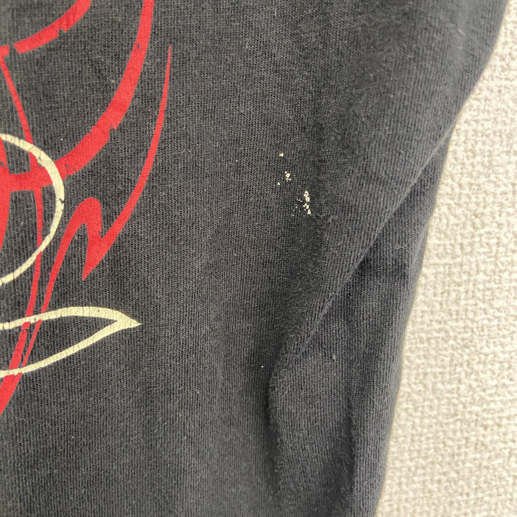ノーブランド　半袖ダメージプリントTシャツ　スカル　ロック系　WILD JACK　黒　ブラック　クルーネック　Mサイズ　古着