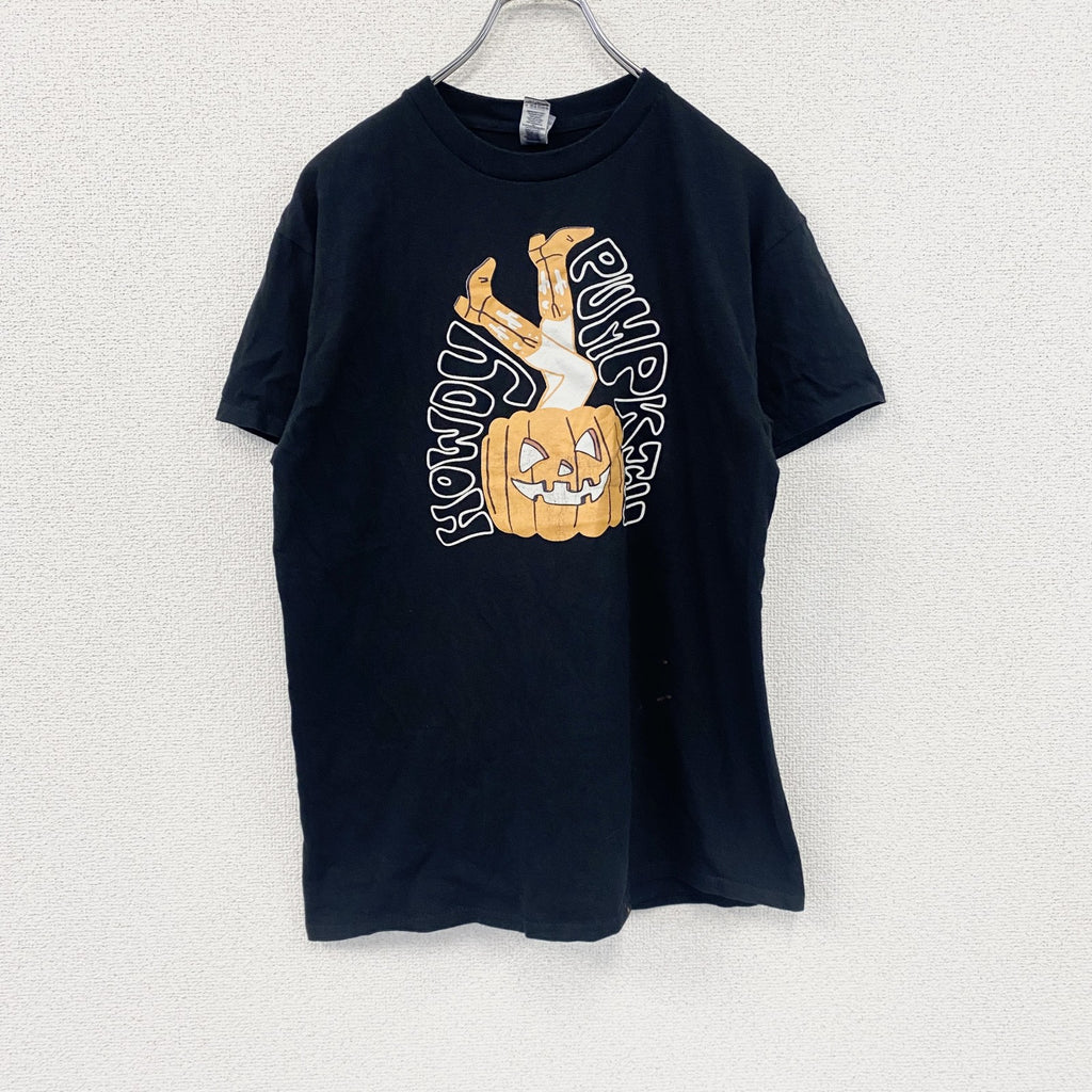 GILDAN　ギルダン　半袖プリントTシャツ　ジャック・オー・ランタン　パンプキン　ハロウィン　黒　ブラック　Mサイズ　古着