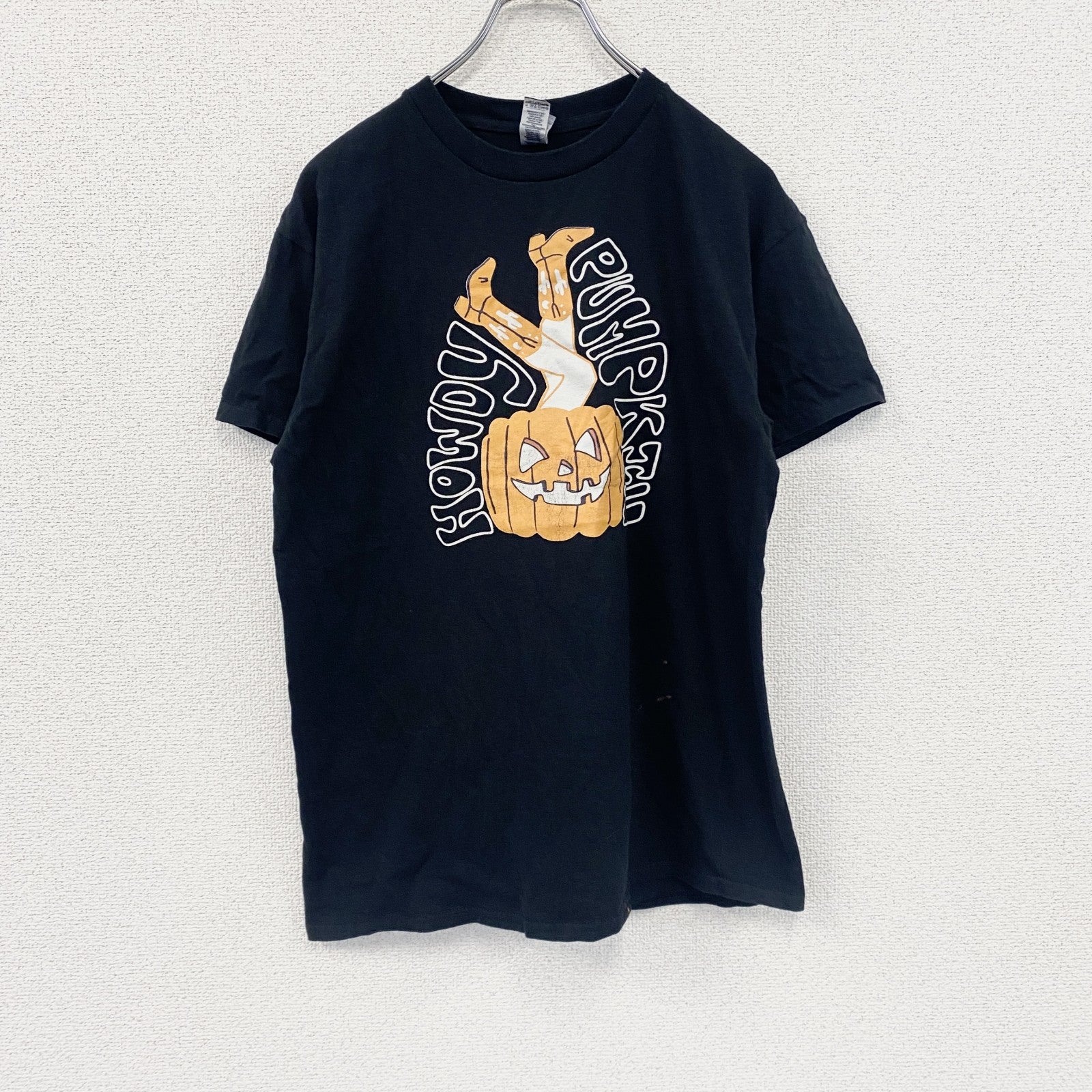 GILDAN　ギルダン　半袖プリントTシャツ　ジャック・オー・ランタン　パンプキン　ハロウィン　黒　ブラック　Mサイズ　古着