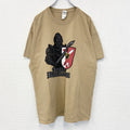 GILDAN　ギルダン　半袖プリントTシャツ　ブラックレター　鎧　騎士道　英字プリント　両面プリント　ベージュ　XLサイズ　古着