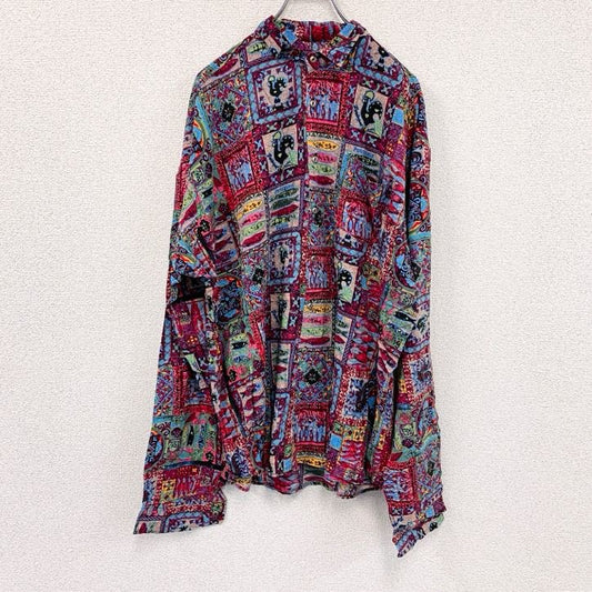 CAROCHE　長袖プリント総柄シャツ　　赤　レッド　XLサイズ