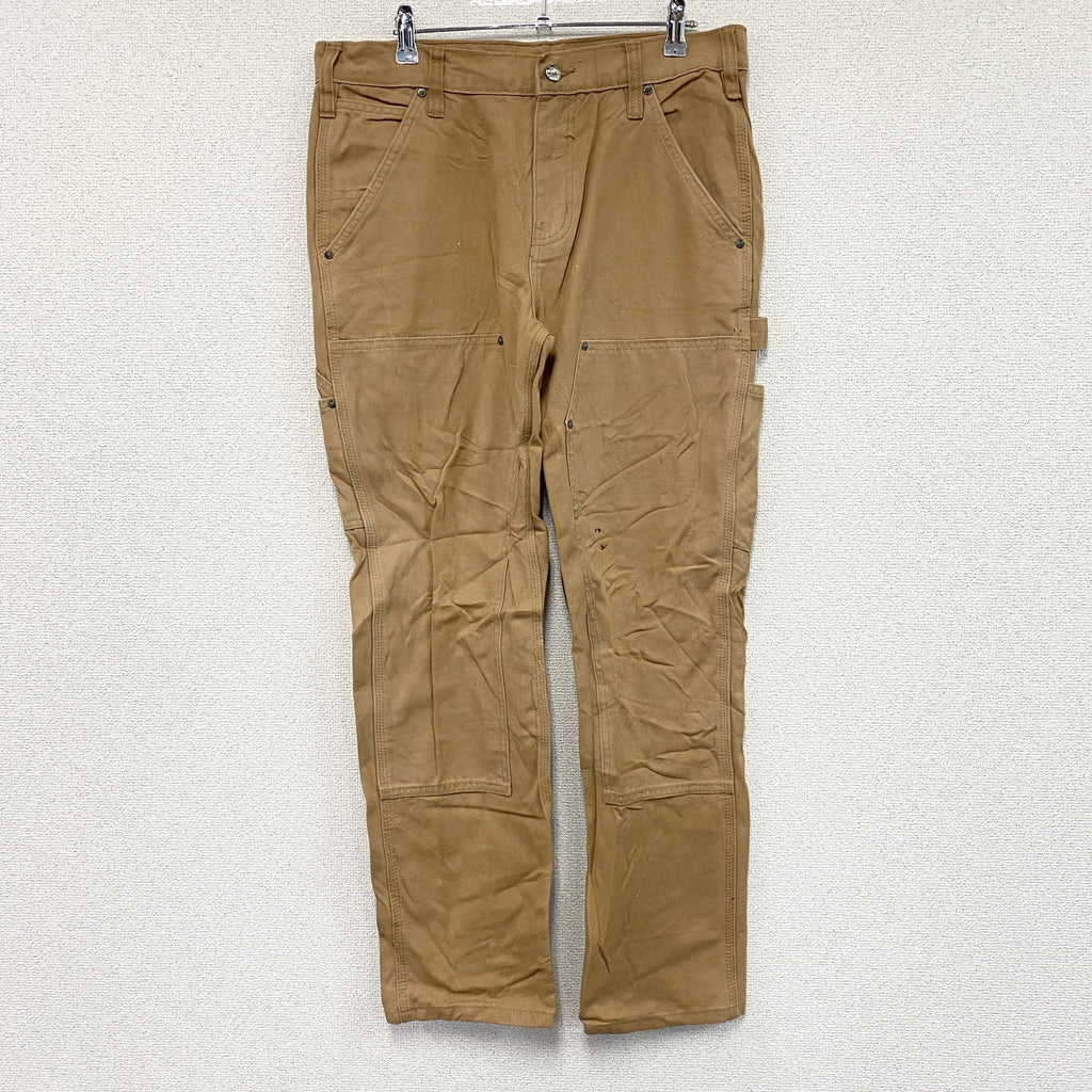 ノーブランド　ダブルニーペインターパンツ　ダックパンツ　ジップフライ　キャメル　古着