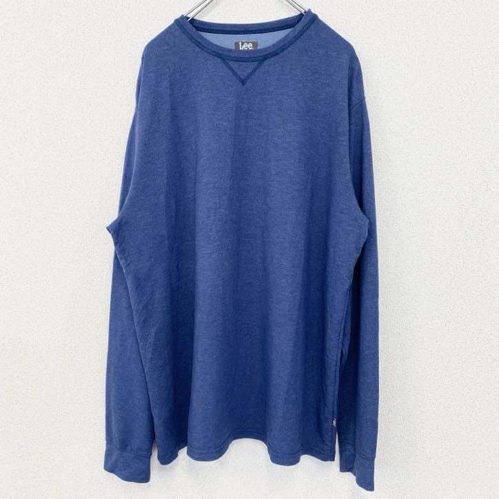 LEE　リー　長袖Tシャツ　ロンT　ノームコア　無地　クルーネック　レトロデザイン　ブルー　青　XLサイズ　古着