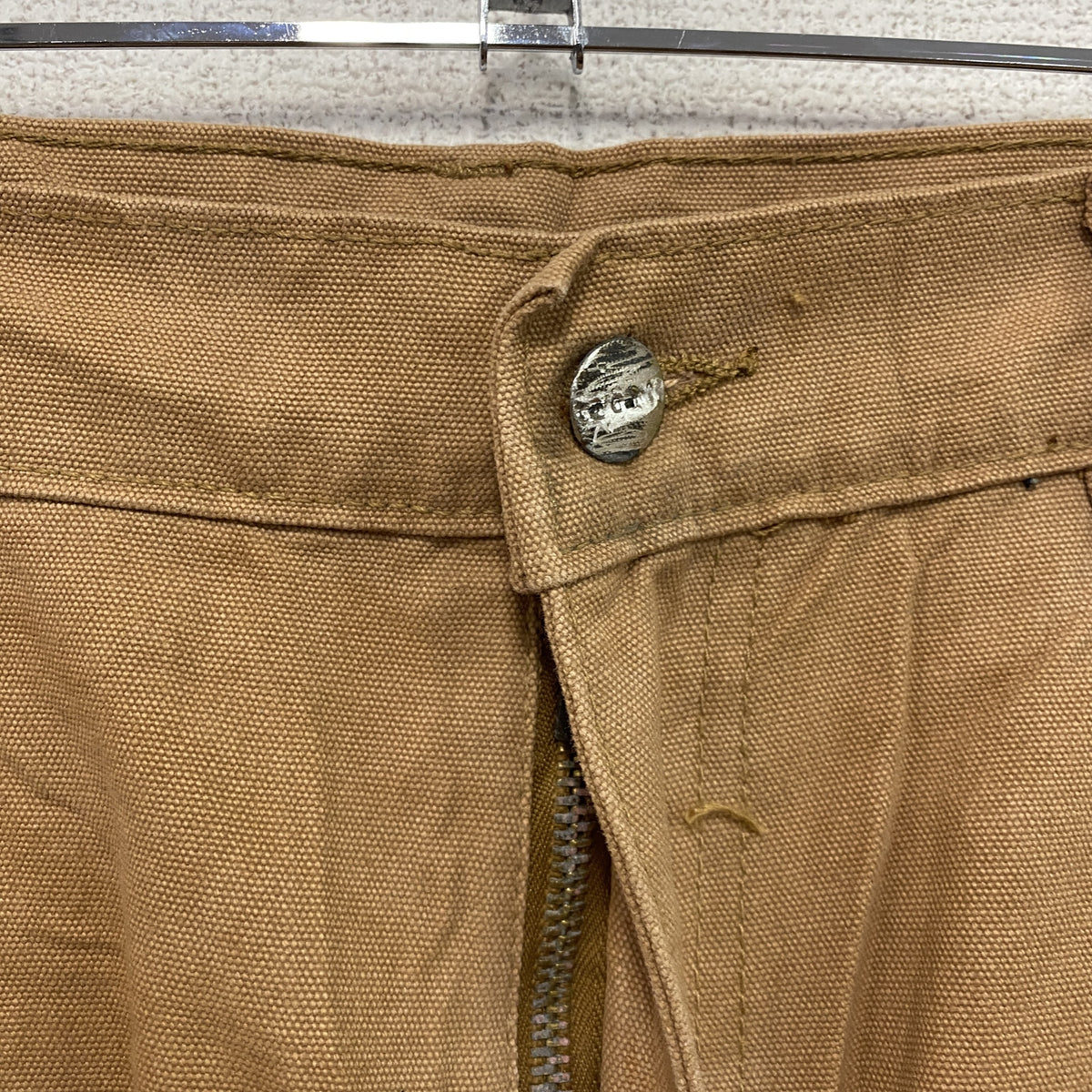 ノーブランド　ダブルニーペインターパンツ　ダックパンツ　ジップフライ　キャメル　古着