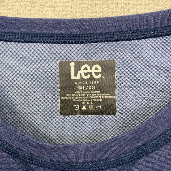LEE　リー　長袖Tシャツ　ロンT　ノームコア　無地　クルーネック　レトロデザイン　ブルー　青　XLサイズ　古着