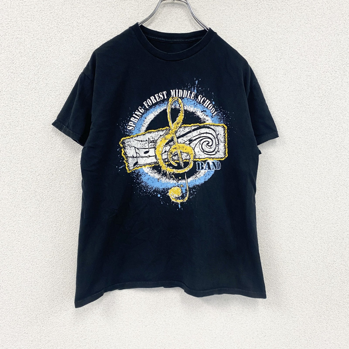 半袖プリントバンドTシャツ　音楽　ミュージック　アーチプリント　黒　ブラック　古着