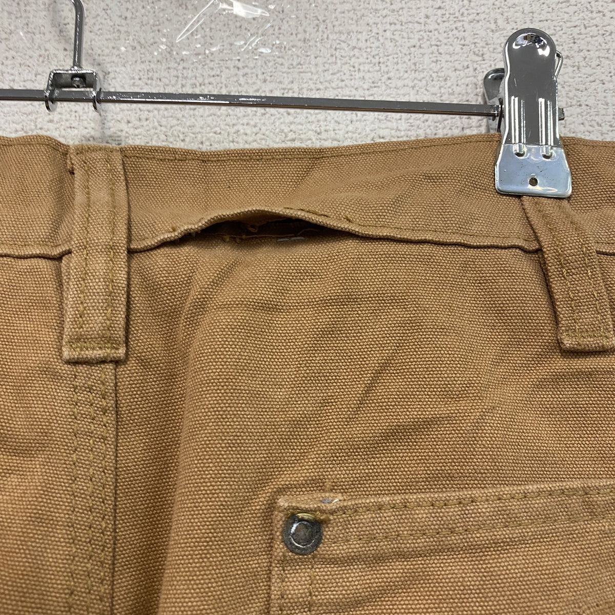 ノーブランド　ダブルニーペインターパンツ　ダックパンツ　ジップフライ　キャメル　古着
