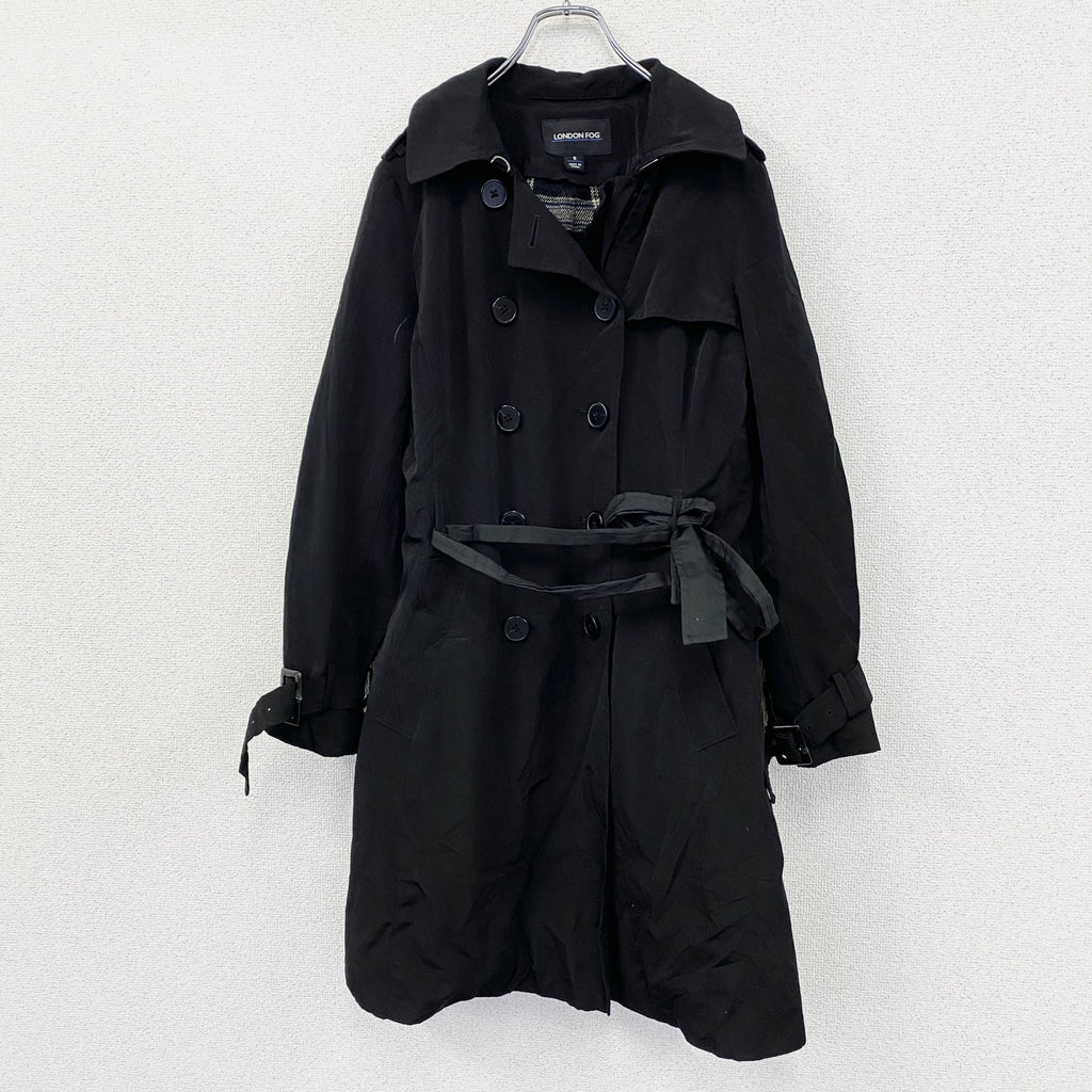 LONDON FOG　ロンドンフォグ　ダブルトレンチコート　カフストラップ　黒　ブラック　Sサイズ　古着