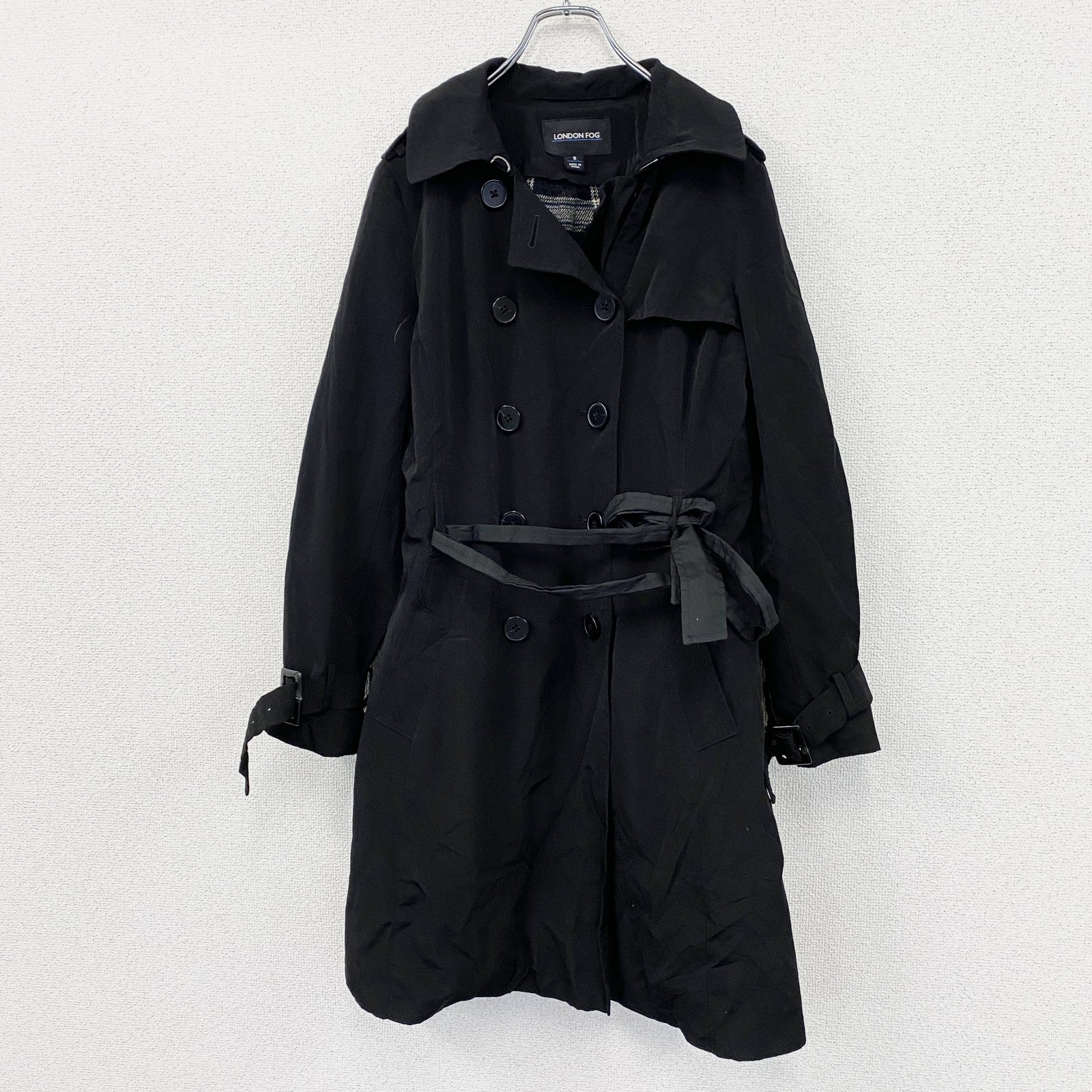 LONDON FOG　ロンドンフォグ　ダブルトレンチコート　カフストラップ　黒　ブラック　Sサイズ　古着