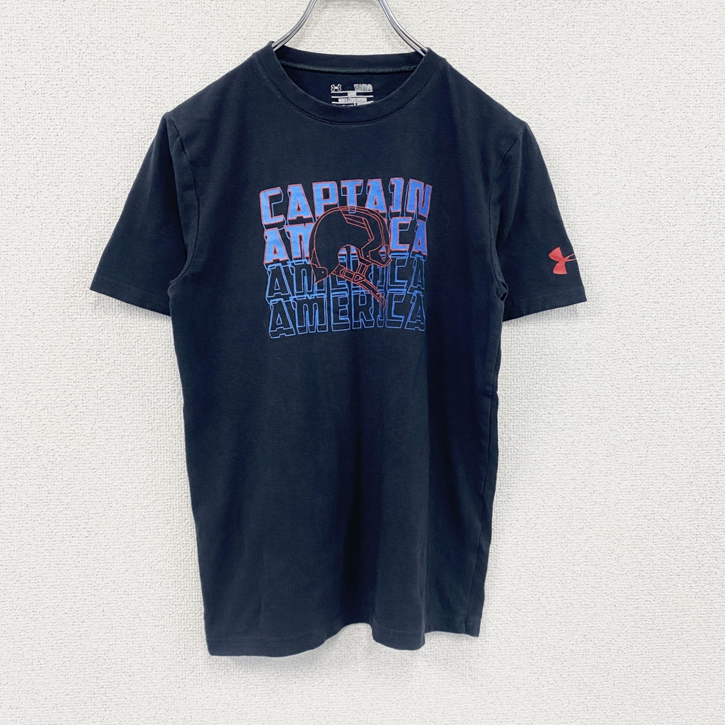UNDER ARMOUR　アンダーアーマー　MARVEL　キャプテン・アメリカ　半袖プリントTシャツ　4連プリント　黒　ブラック　古着