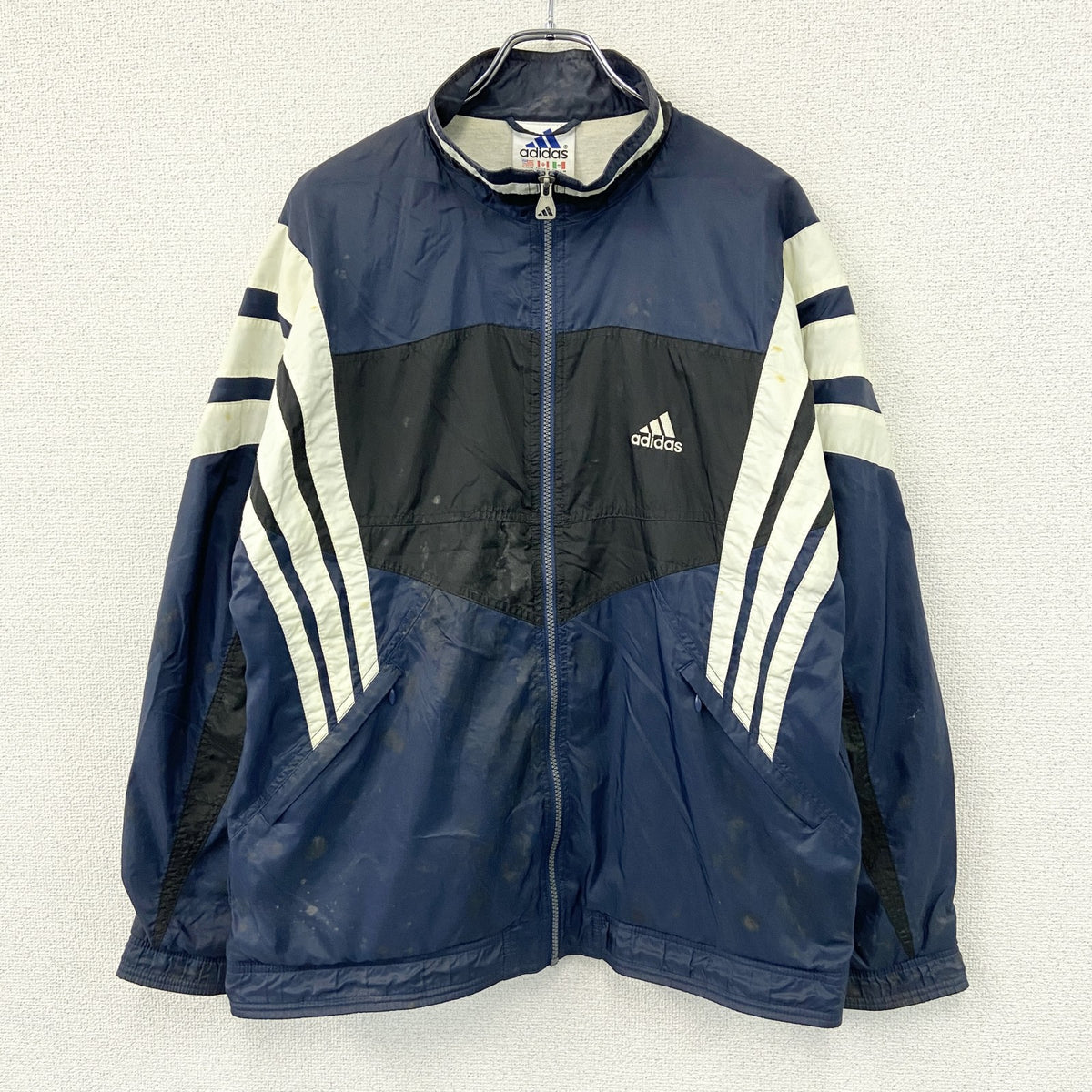 adidas アディダス　ナイロンジャケット　マルチカラー　紺　ネイビー　Mサイズ　古着