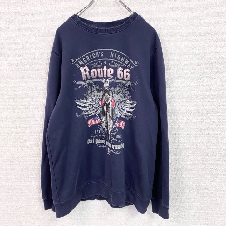 古着 used　ROUTE66　スウェット/トレーナー　バイク　　紺　ネイビー　Lサイズ