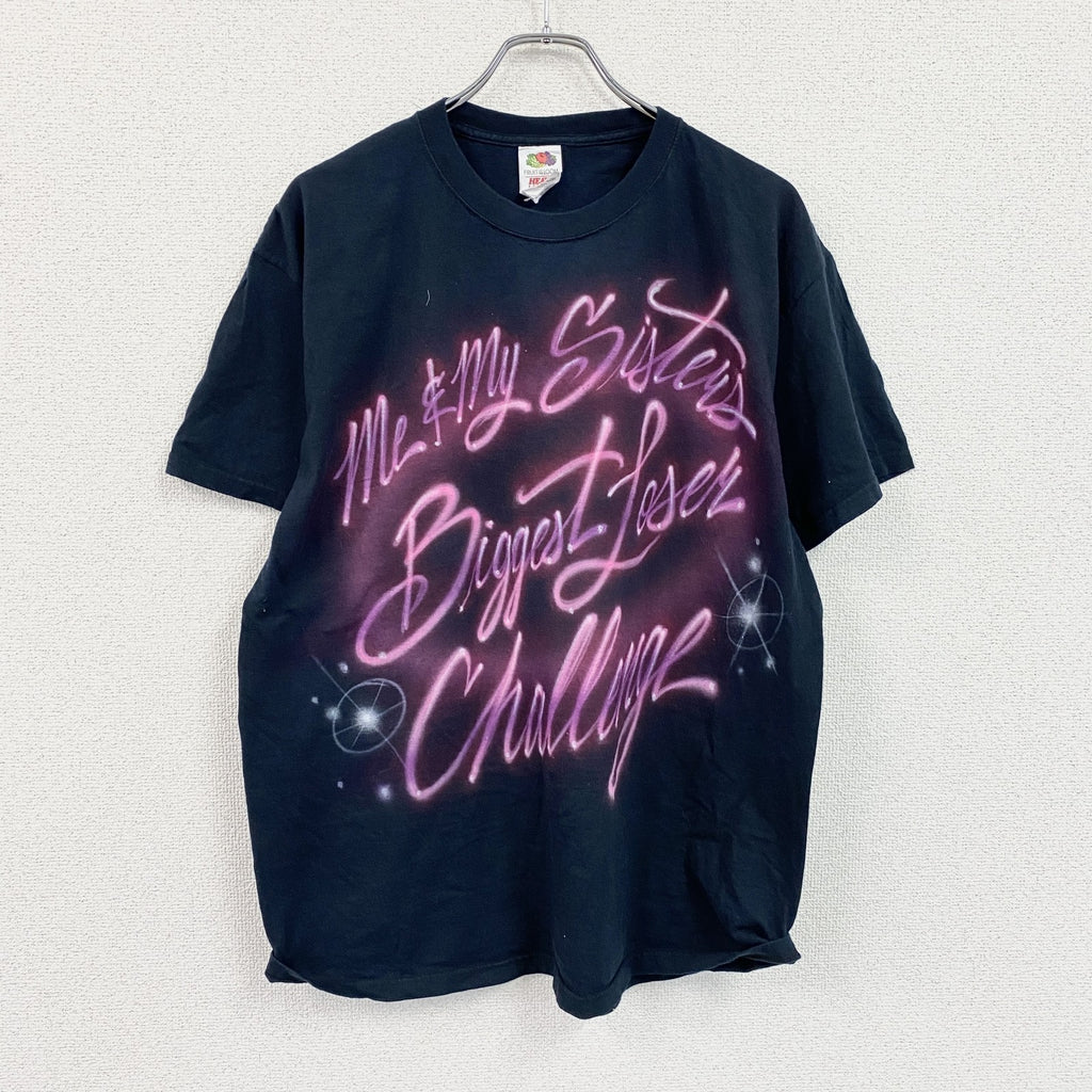 FRUIT OF THE LOOM　半袖プリントTシャツ　両面プリント　紺　ネイビー　XLサイズ　古着