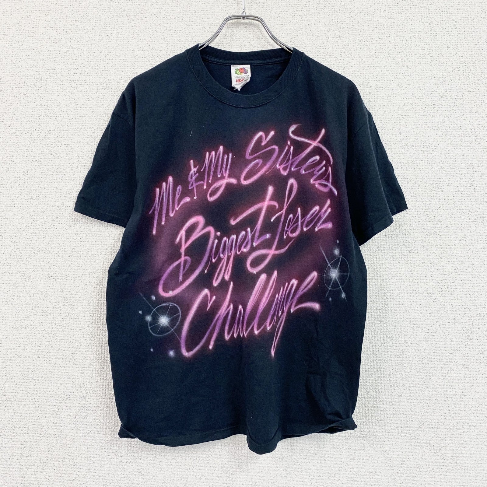 FRUIT OF THE LOOM　半袖プリントTシャツ　両面プリント　紺　ネイビー　XLサイズ　古着