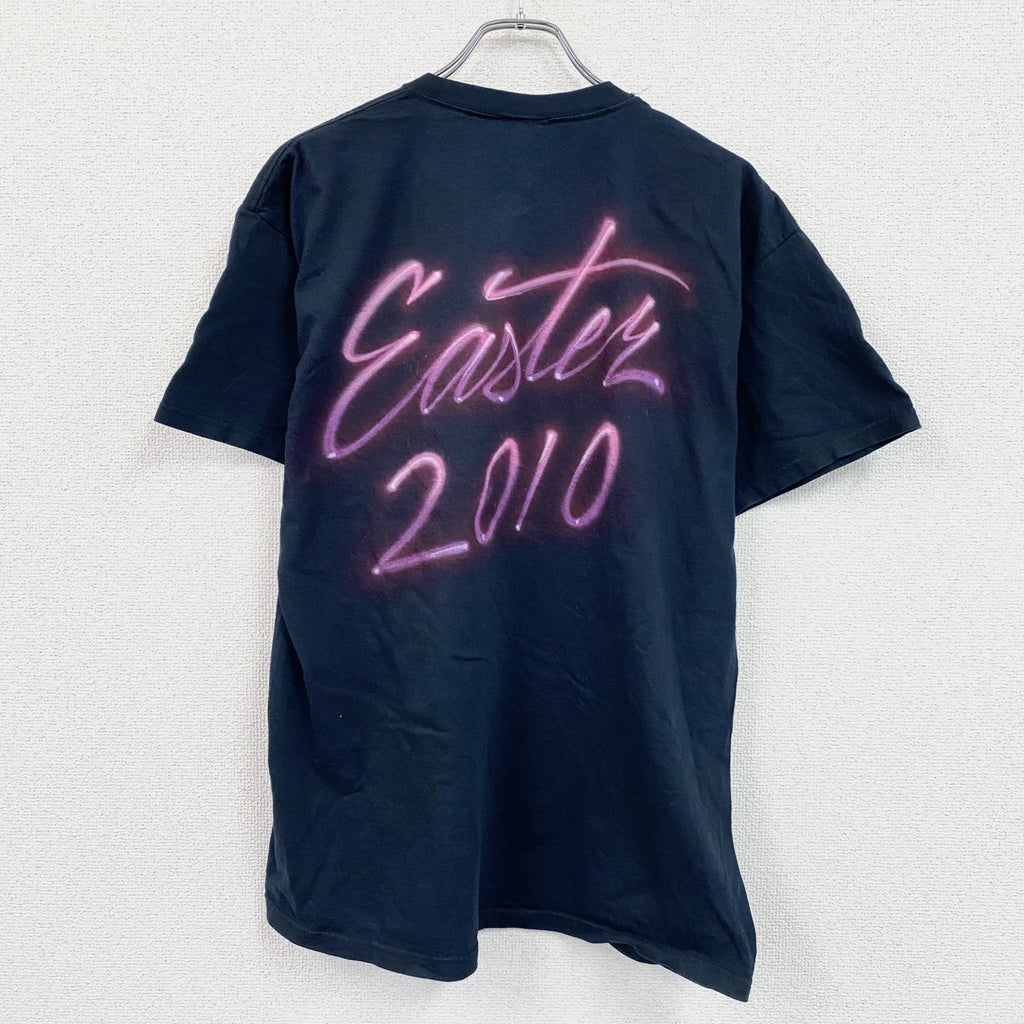 FRUIT OF THE LOOM　半袖プリントTシャツ　両面プリント　紺　ネイビー　XLサイズ　古着