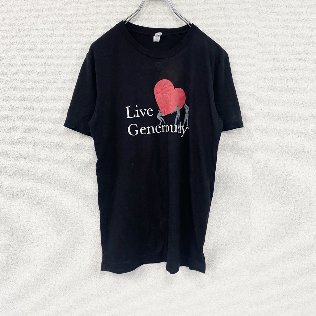 CANVAS　半袖プリントTシャツ　I LOVE Tシャツ　英字プリント　黒　ブラック　Mサイズ　古着
