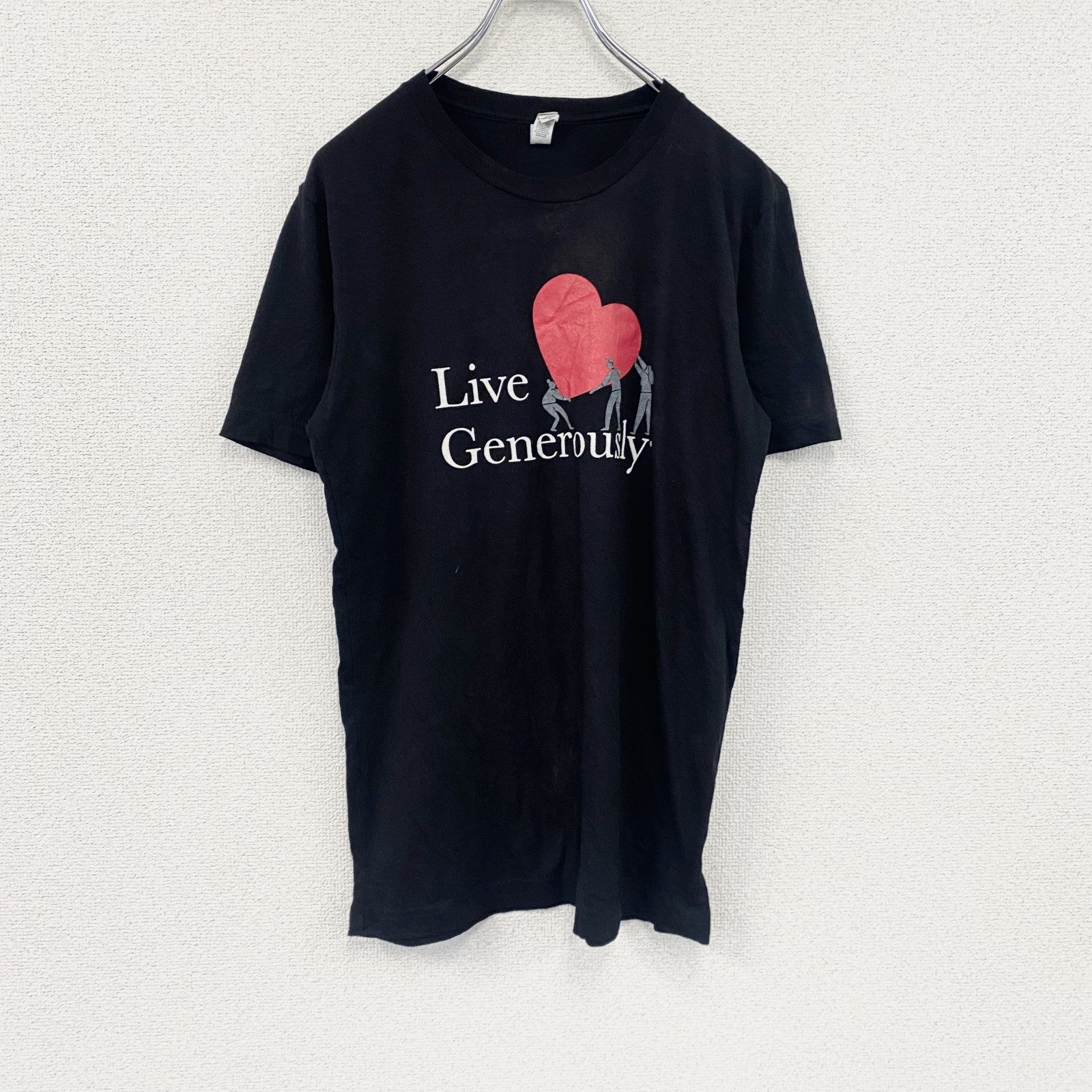 CANVAS　半袖プリントTシャツ　I LOVE Tシャツ　英字プリント　黒　ブラック　Mサイズ　古着