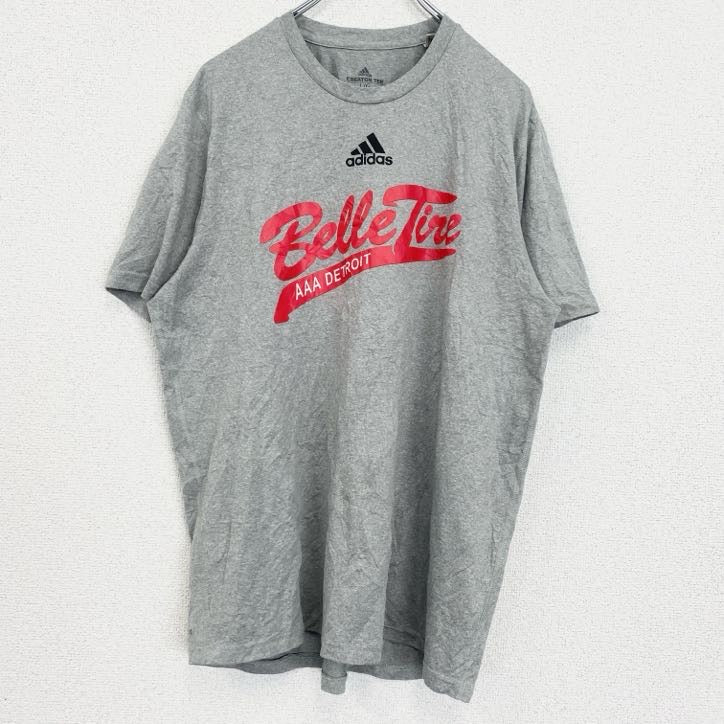 adidas　アディダス　半袖プリントTシャツ　Belle Tire AAA Detroit　グレー　灰色　Lサイズ　古着