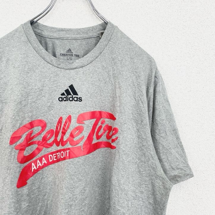 adidas　アディダス　半袖プリントTシャツ　Belle Tire AAA Detroit　グレー　灰色　Lサイズ　古着