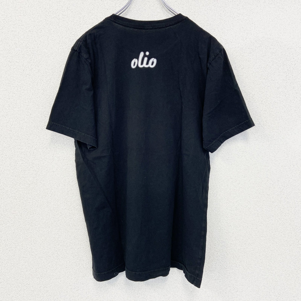 半袖プリントTシャツ　幾何学模様　olio　両面プリント　黒　ブラック　Mサイズ　古着