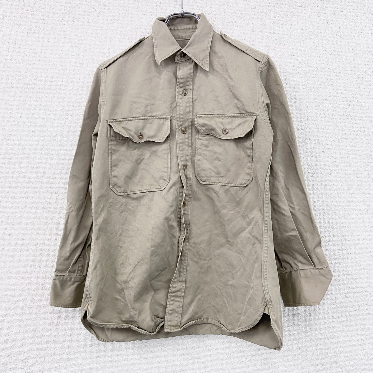 50s～　U.S.ARMY　米軍　UTILITYシャツ　ミリタリーシャツ　長袖シャツジャケット　2ポケット　ベージュ　　古着