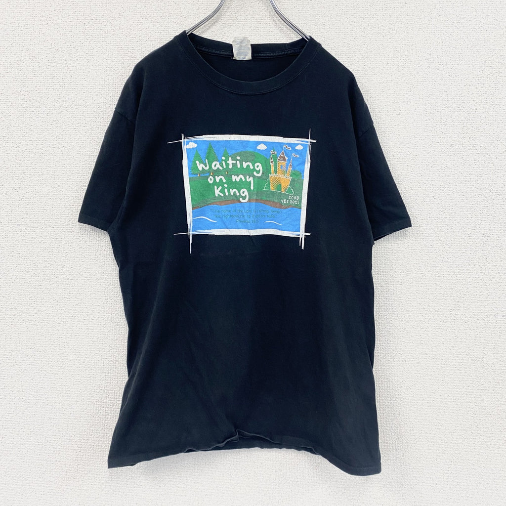 PORT&COMPANY　半袖プリントイラストTシャツ　KING　黒　ブラック　Lサイズ　古着