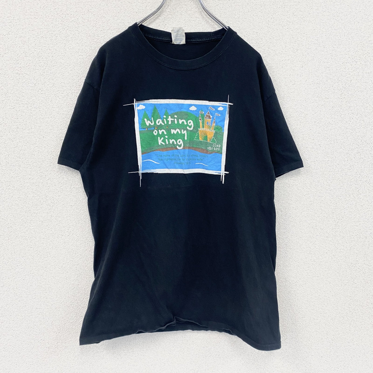 PORT&COMPANY　半袖プリントイラストTシャツ　KING　黒　ブラック　Lサイズ　古着