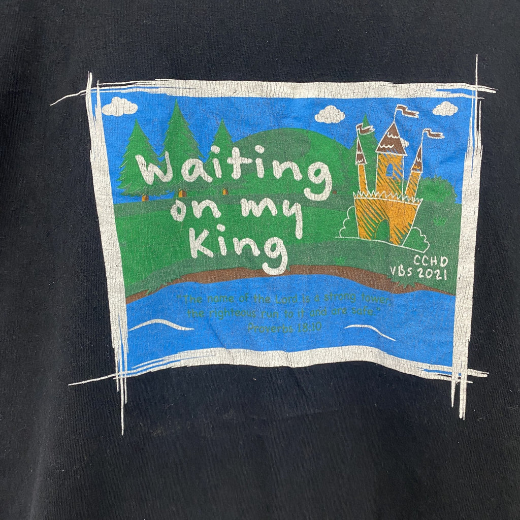 PORT&COMPANY　半袖プリントイラストTシャツ　KING　黒　ブラック　Lサイズ　古着
